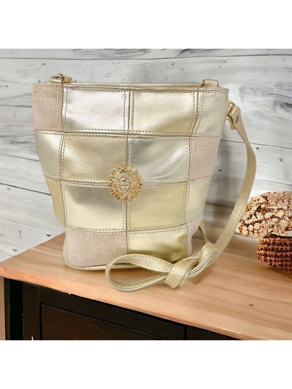 VINTAGE Medusa Gold Metallic Patchwork Crossbody Bag ( like Versace)